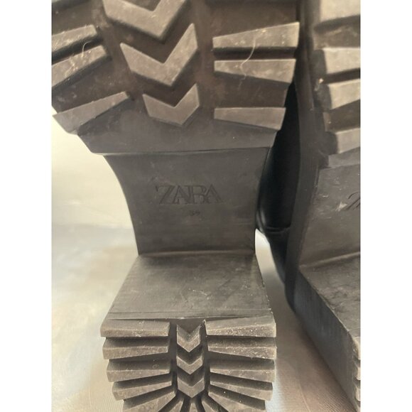 Zara Grunge Goth Bikercore black platform stack-heeled lace-up combat boots 39 8 - Picture 11 of 12